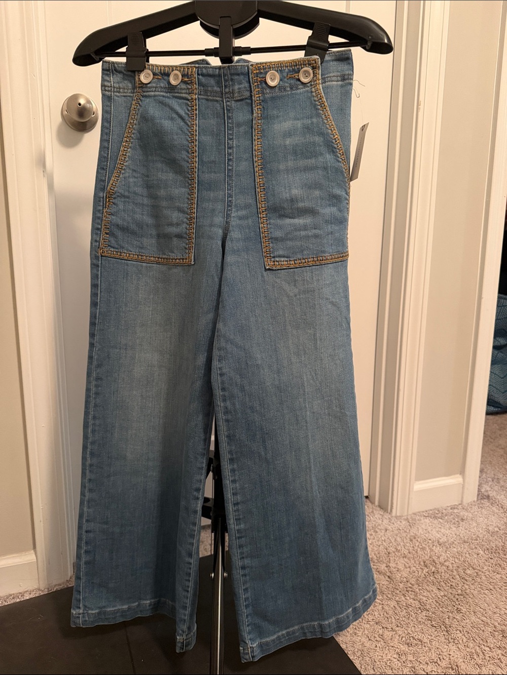 Anthropologie Pilcro Light Blue Wide-Leg Jeans with Front Patch Pockets